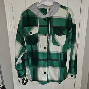 ZENANA Womens Medium Gorgeous Fleece Hooded Button Down Top. Nwots